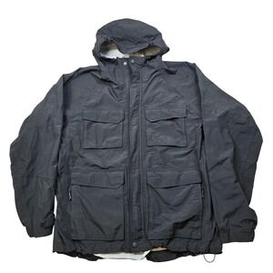 Duluth Trading Nylon Field Jacket Mens Large Black Hooded Water Resistant Rain